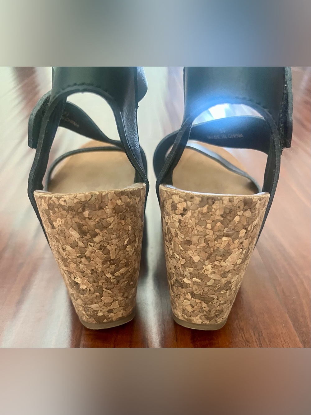 Blowfish Malibu Cork Wedge Sandals with Black Cross Straps - Picture 6 of 8